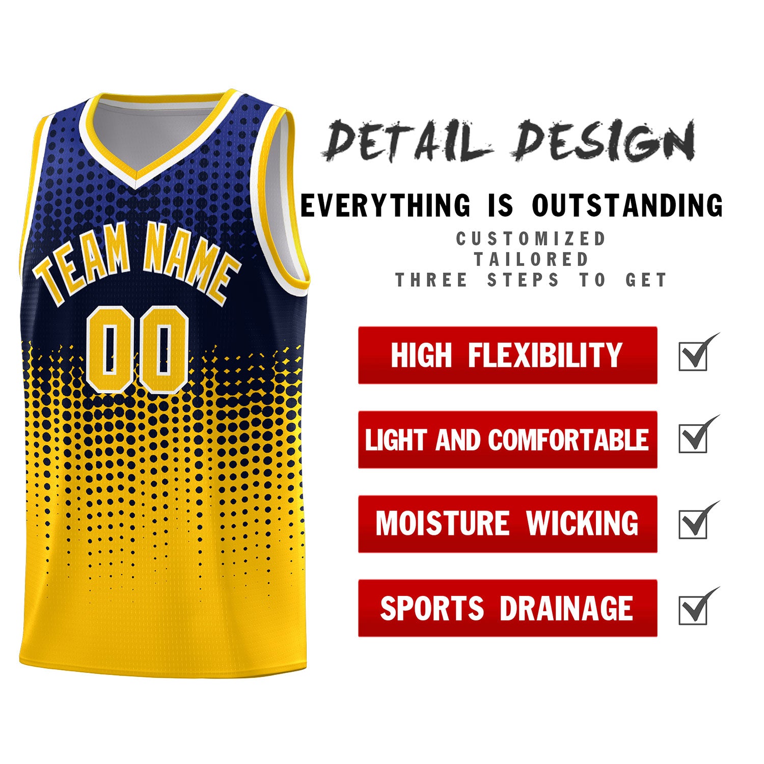 Custom Yellow Gradient Dots Design Pattern Sports Uniform Basketball Jersey