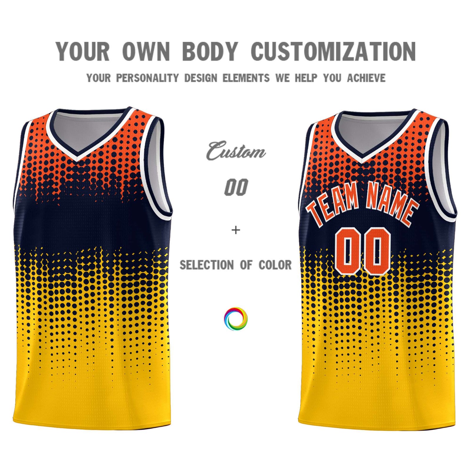 Custom Yellow Gradient Dots Design Pattern Sports Uniform Basketball Jersey