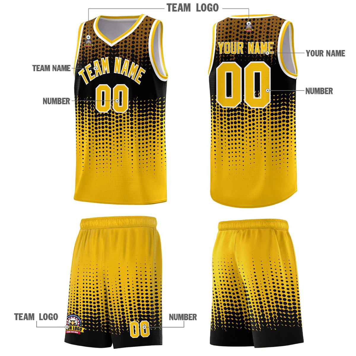 Custom Yellow Gradient Dots Design Pattern Sports Uniform Basketball Jersey