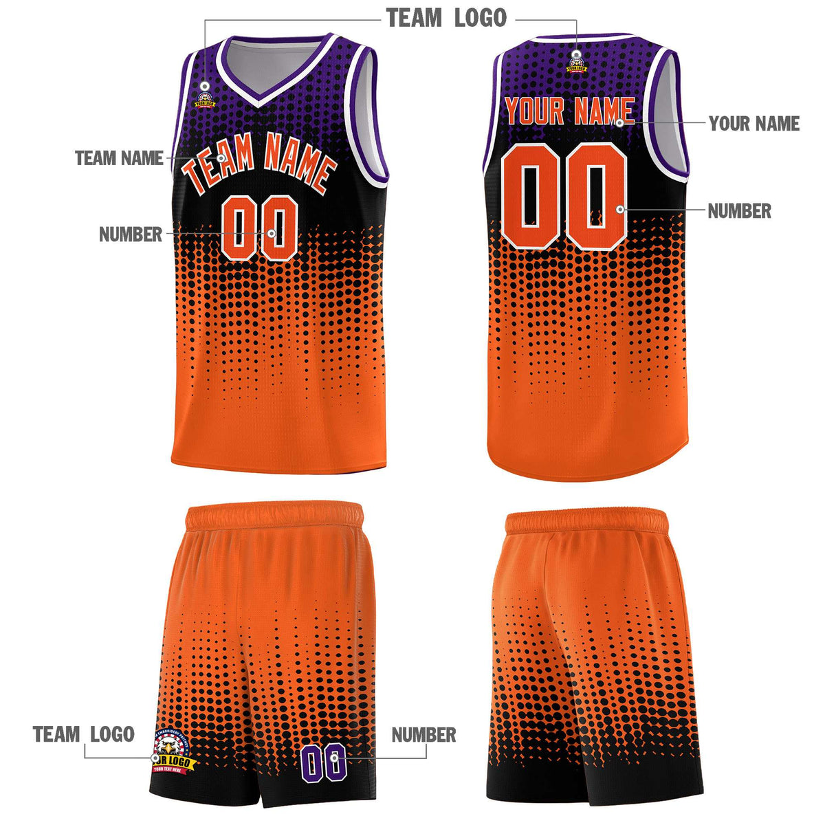 Custom Orange Gradient Dots Design Pattern Sports Uniform Basketball Jersey