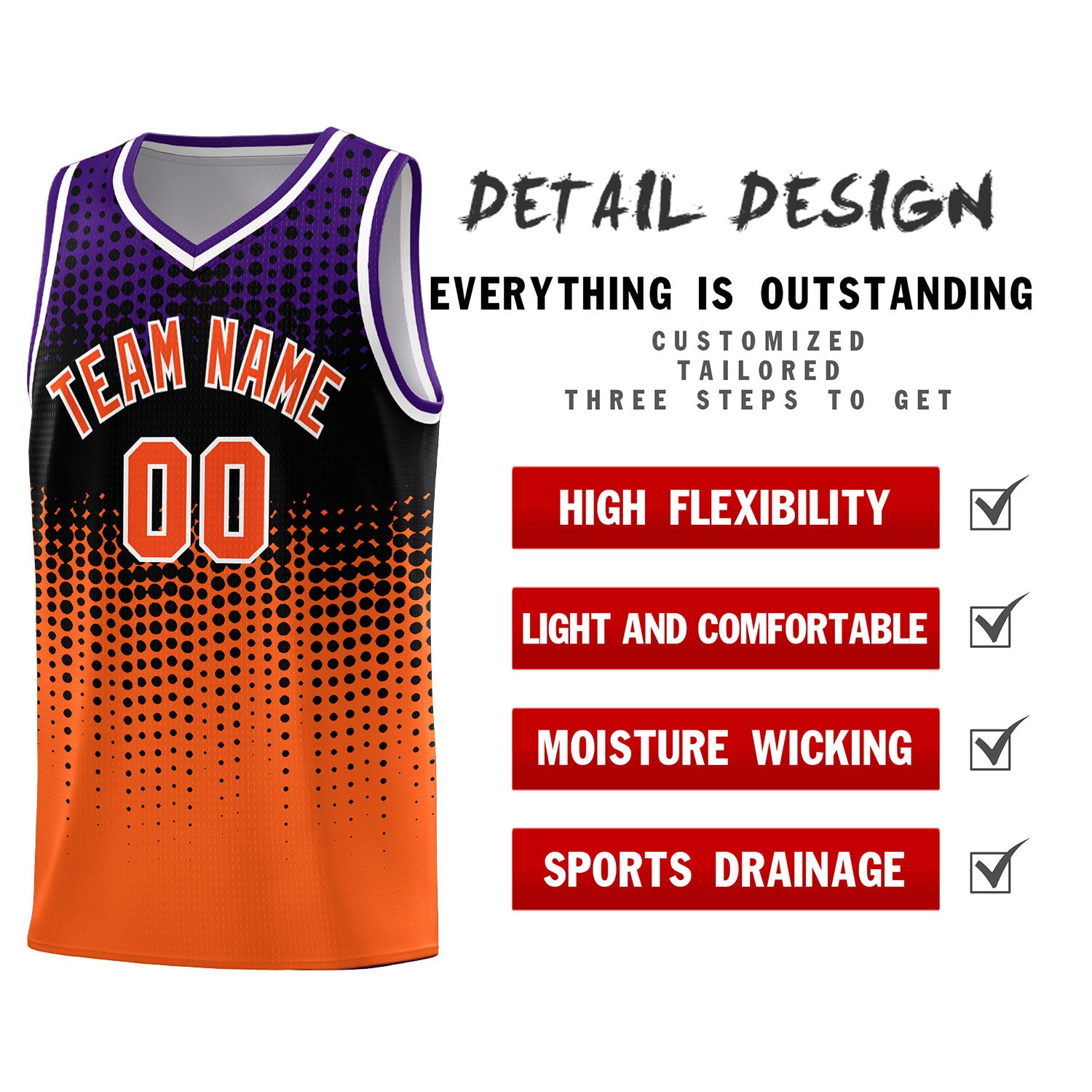 Custom Orange Gradient Dots Design Pattern Sports Uniform Basketball Jersey