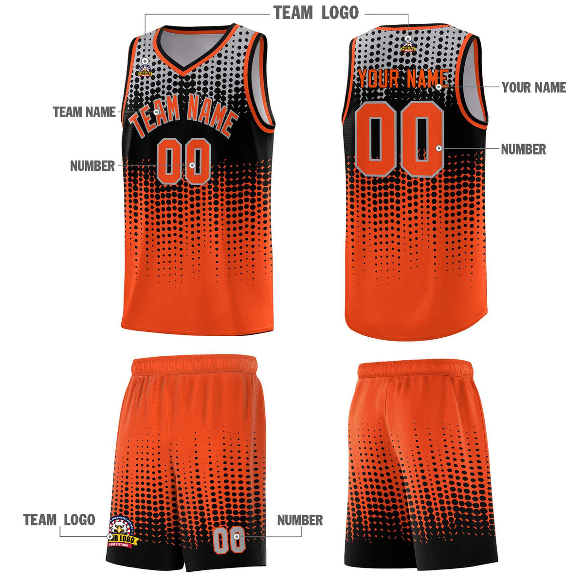 Custom Orange Gradient Dots Design Pattern Sports Uniform Basketball Jersey