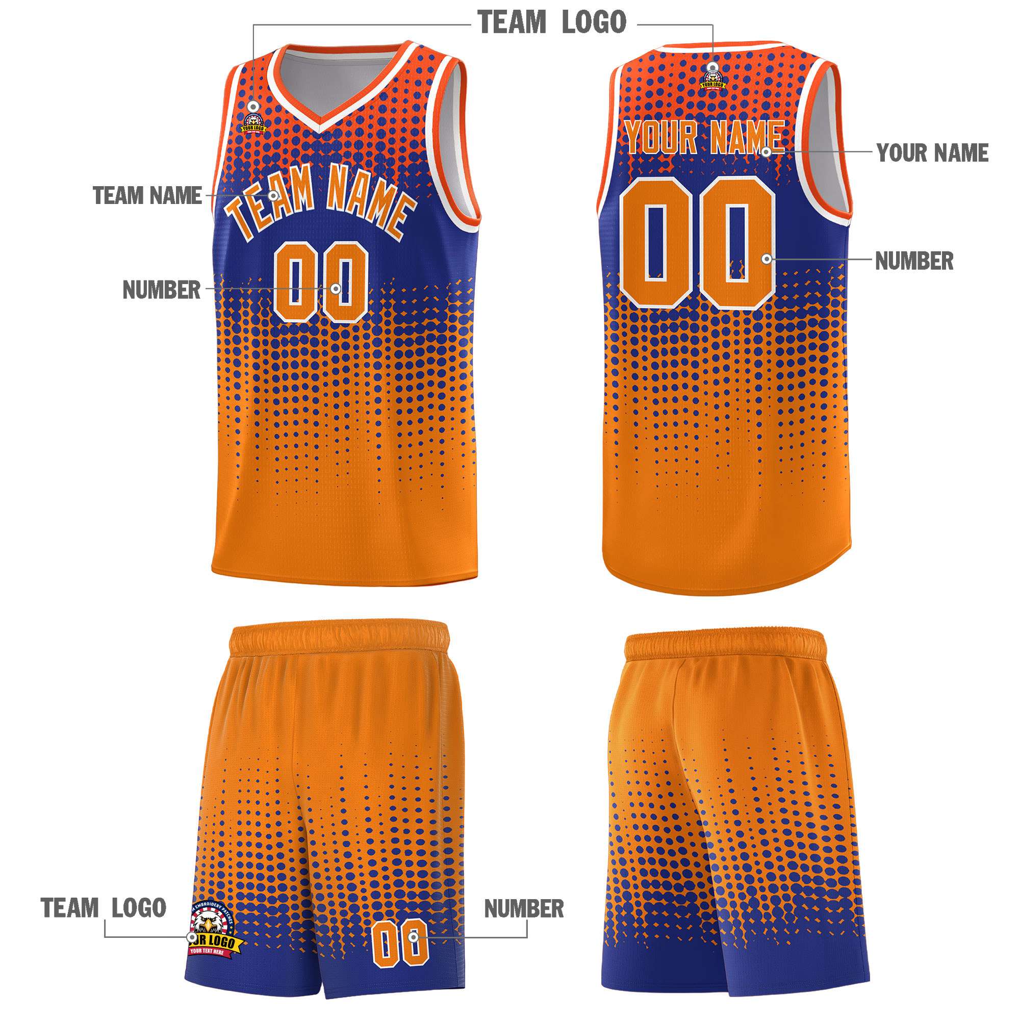 Custom Orange Gradient Dots Design Pattern Sports Uniform Basketball Jersey