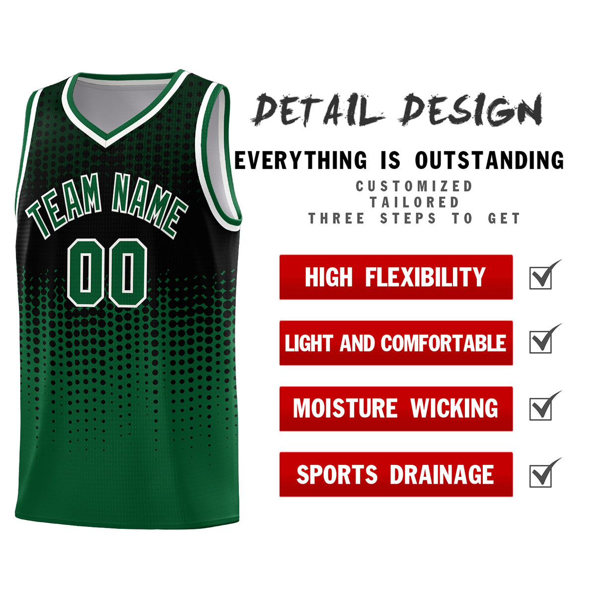 Custom Kelly Green Gradient Dots Design Pattern Sports Uniform Basketball Jersey