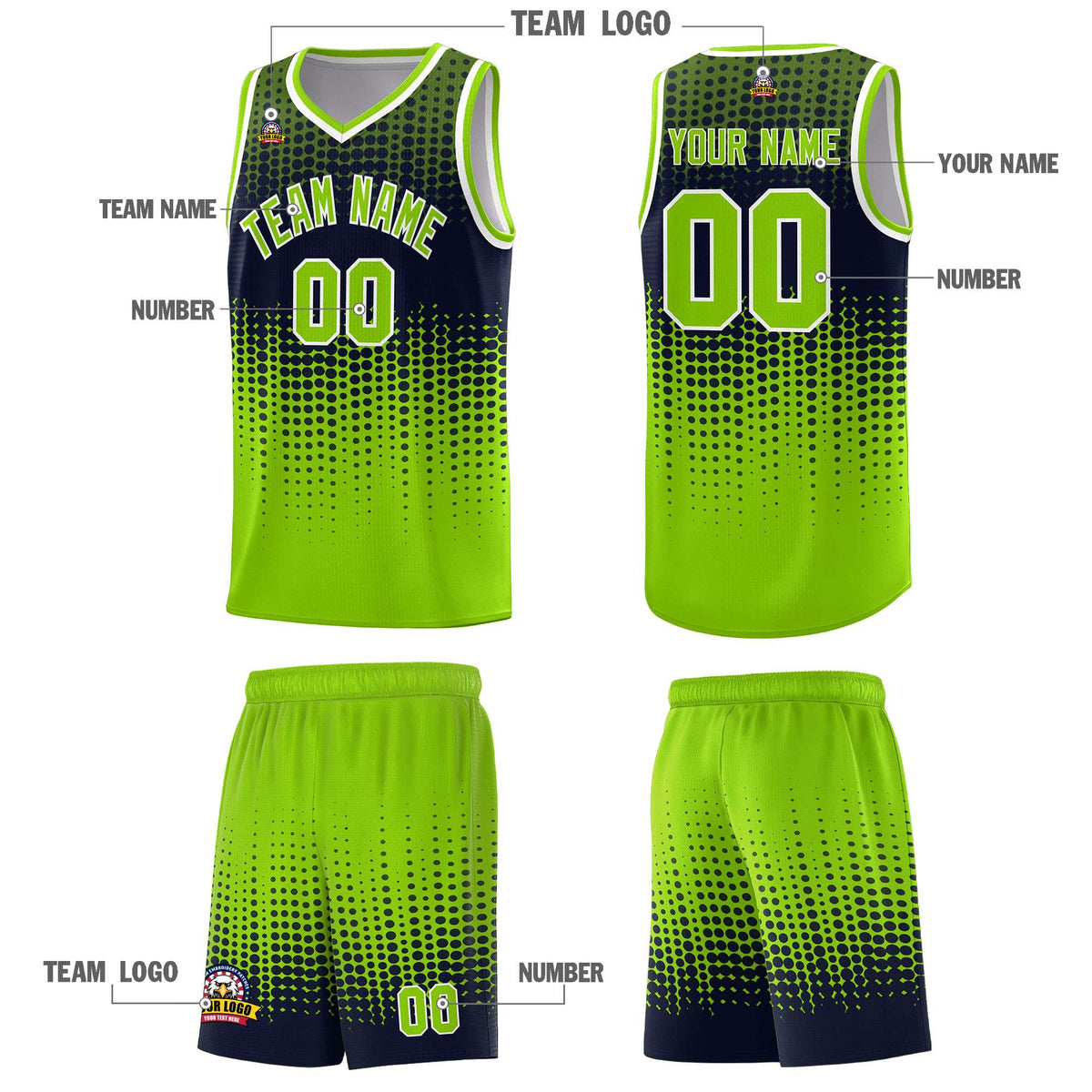 Custom Neon Green Gradient Dots Design Pattern Sports Uniform Basketball Jersey