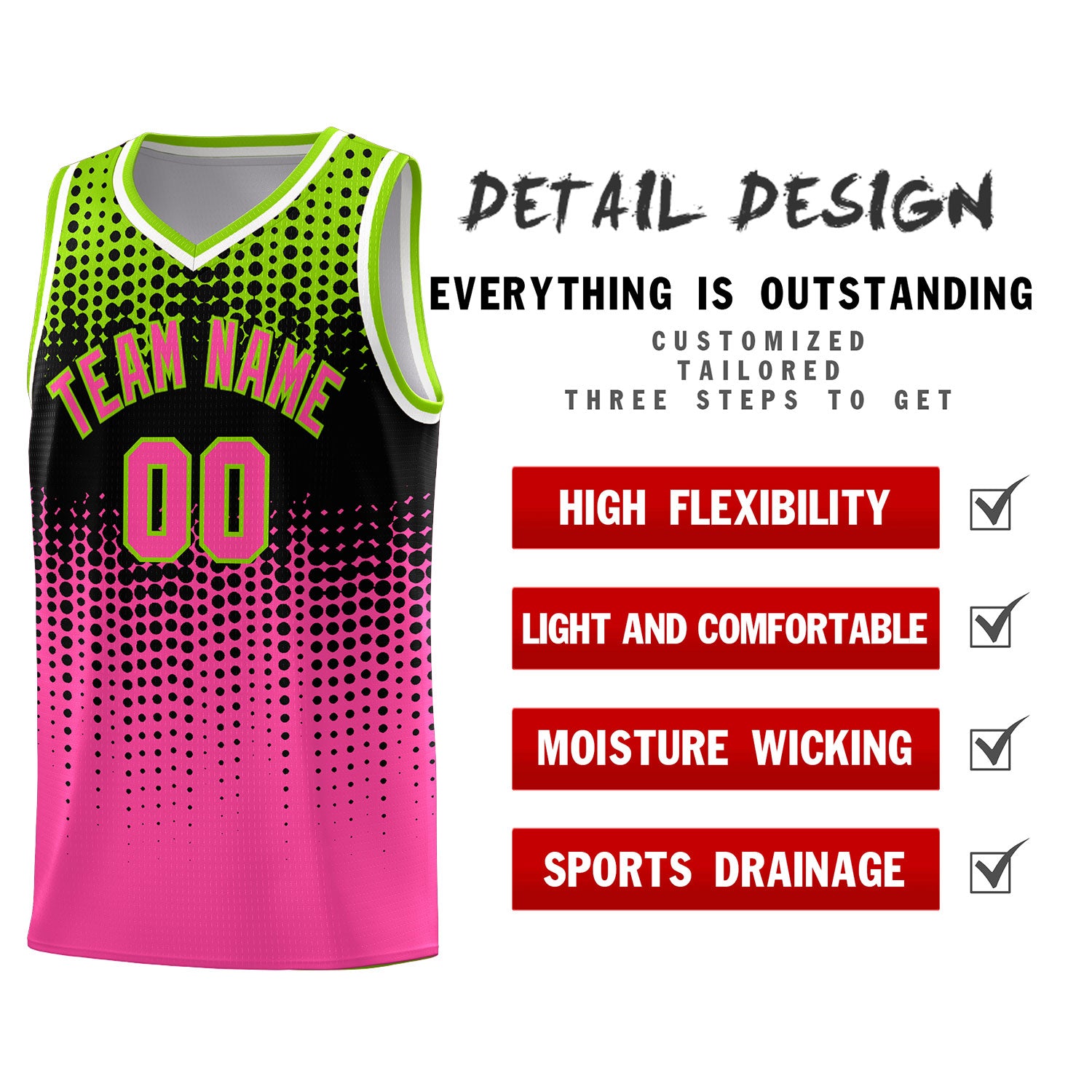 Custom Pink Gradient Dots Design Pattern Sports Uniform Basketball Jersey