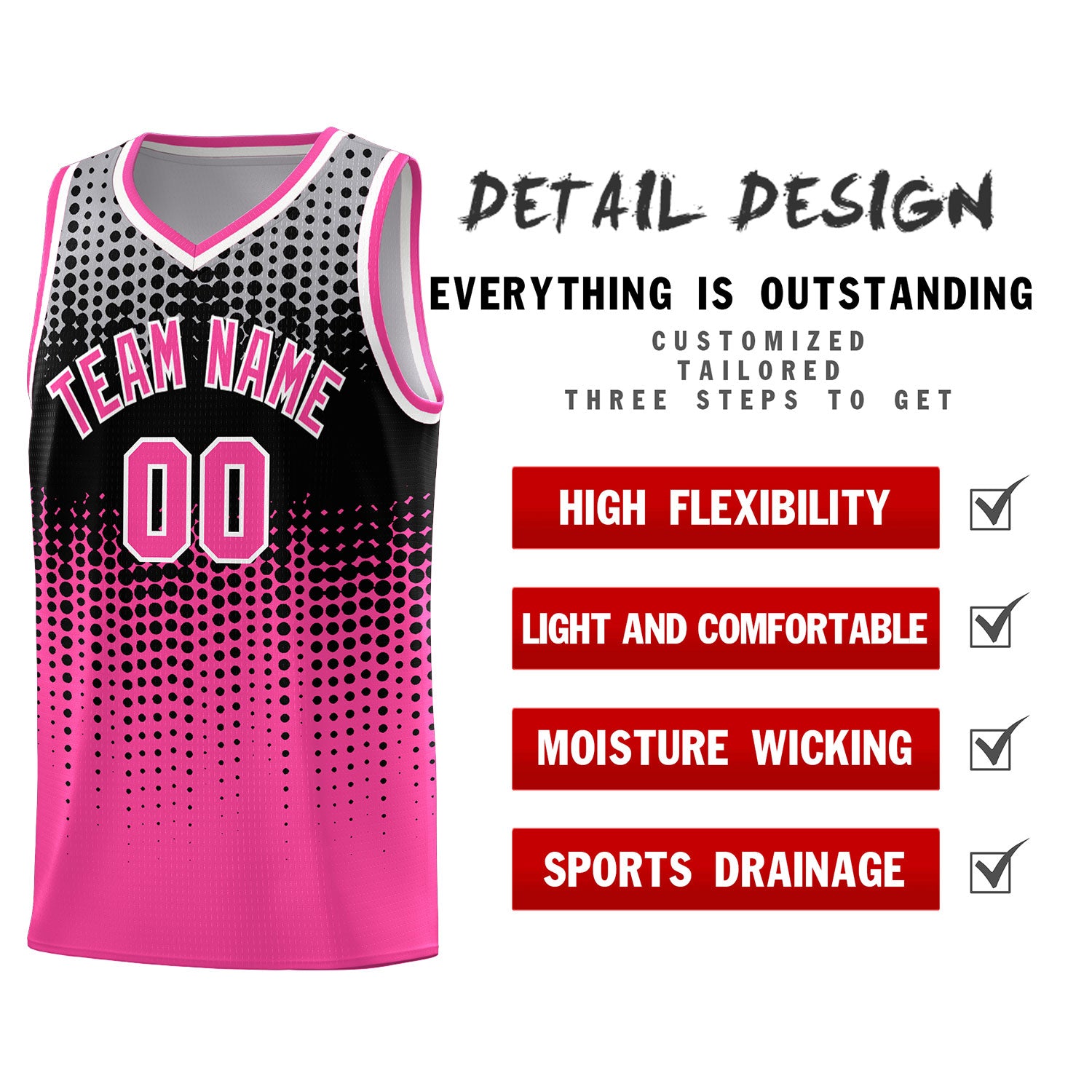 Custom Pink Gradient Dots Design Pattern Sports Uniform Basketball Jersey