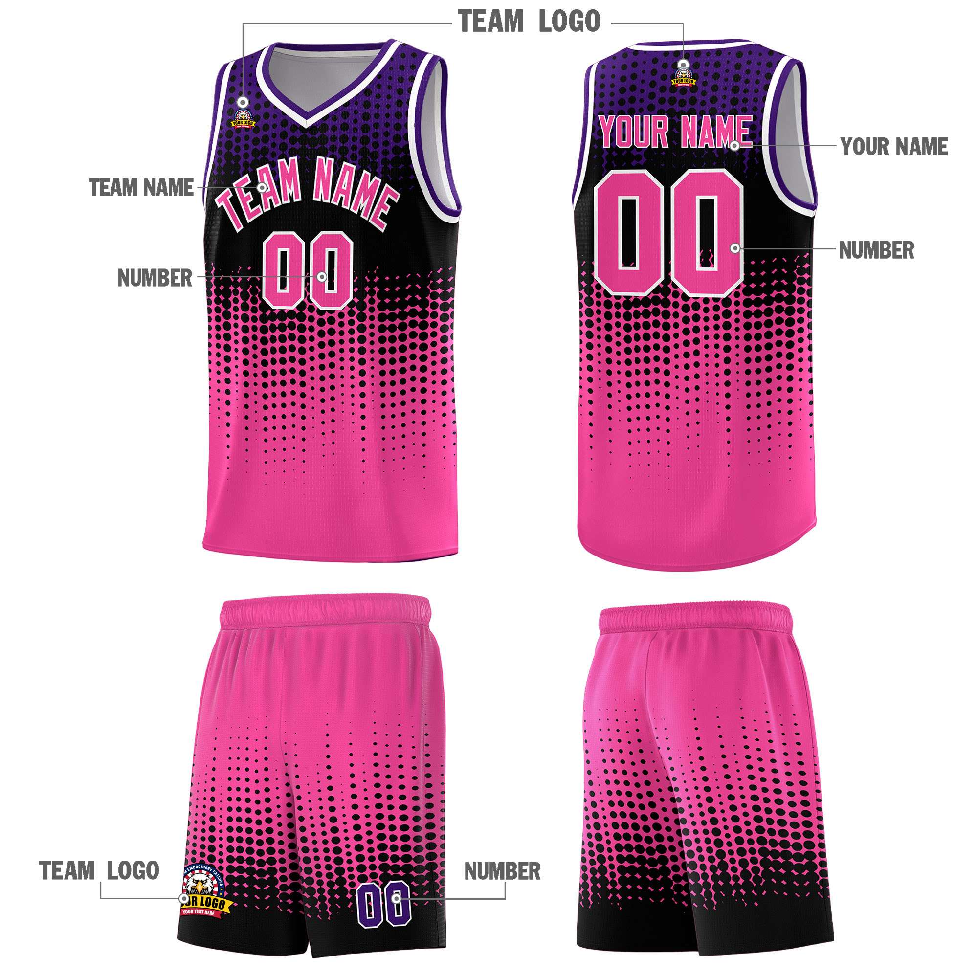 Custom Pink Gradient Dots Design Pattern Sports Uniform Basketball Jersey