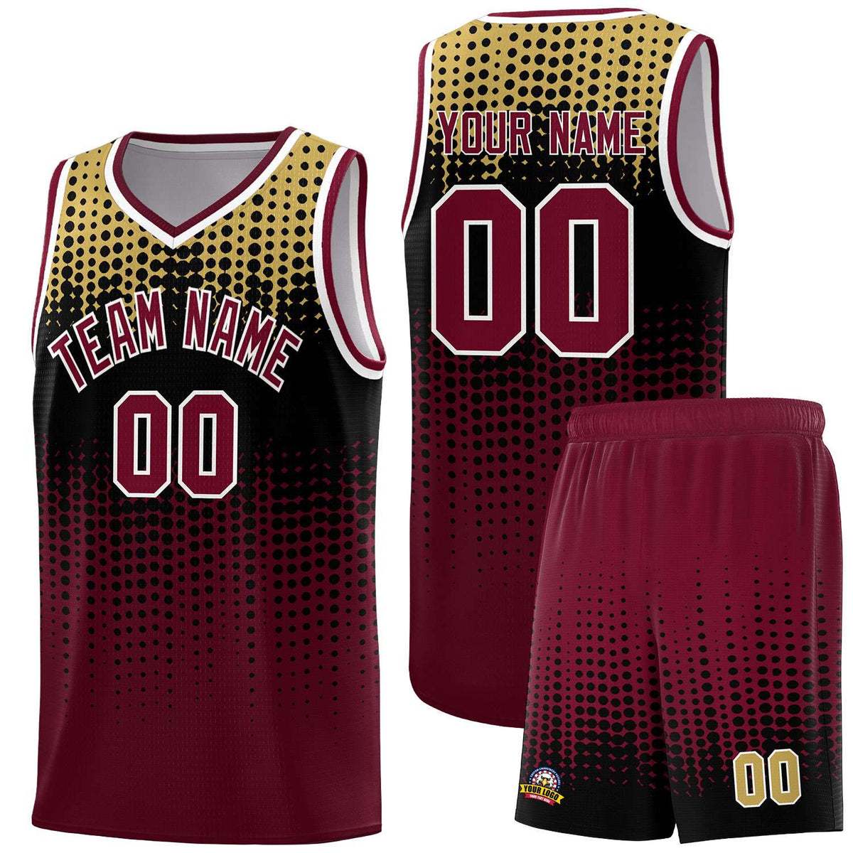 Custom Crimson Gradient Dots Design Pattern Sports Uniform Basketball Jersey
