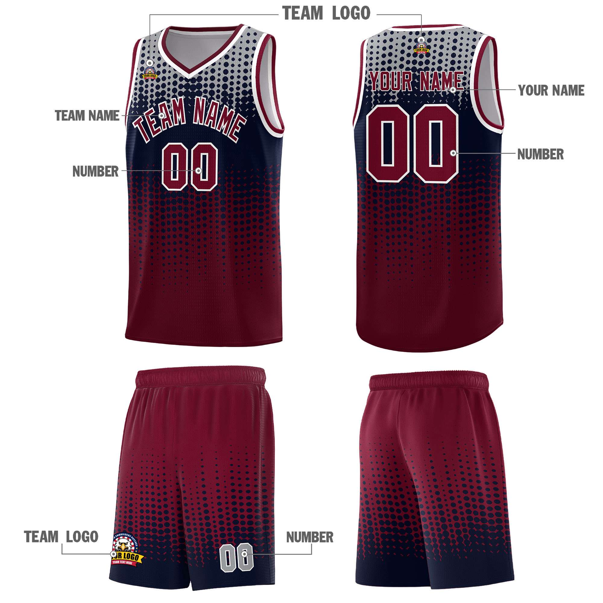 Custom Crimson Gradient Dots Design Pattern Sports Uniform Basketball Jersey