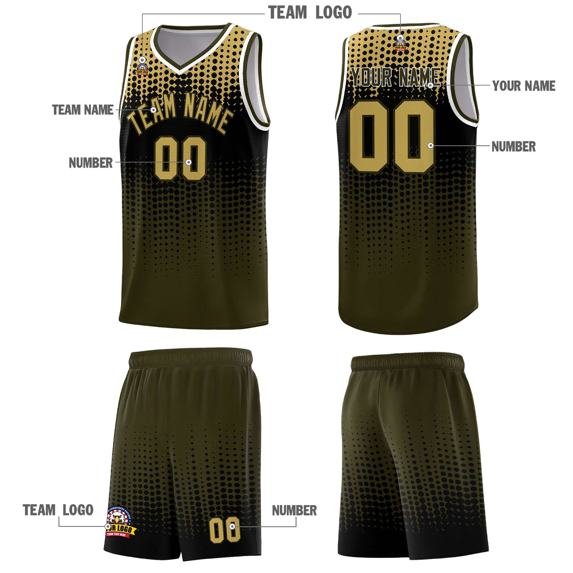 Custom Olive Gradient Dots Design Pattern Sports Uniform Basketball Jersey