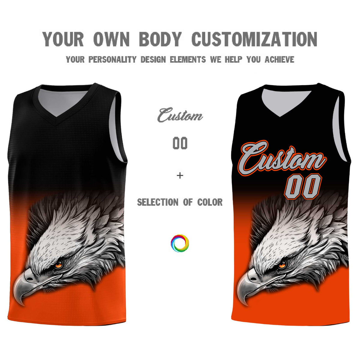 Custom Black Orange Basketball Kits with Eagle Pattern
