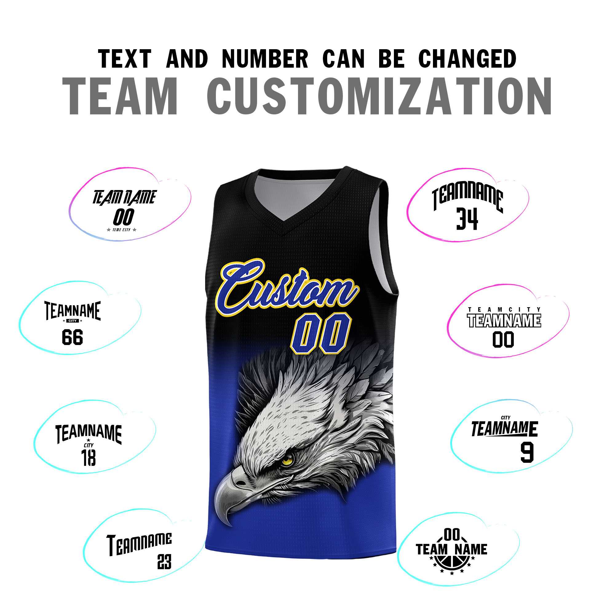 Custom Black Yellow Basketball Kits with Eagle Pattern