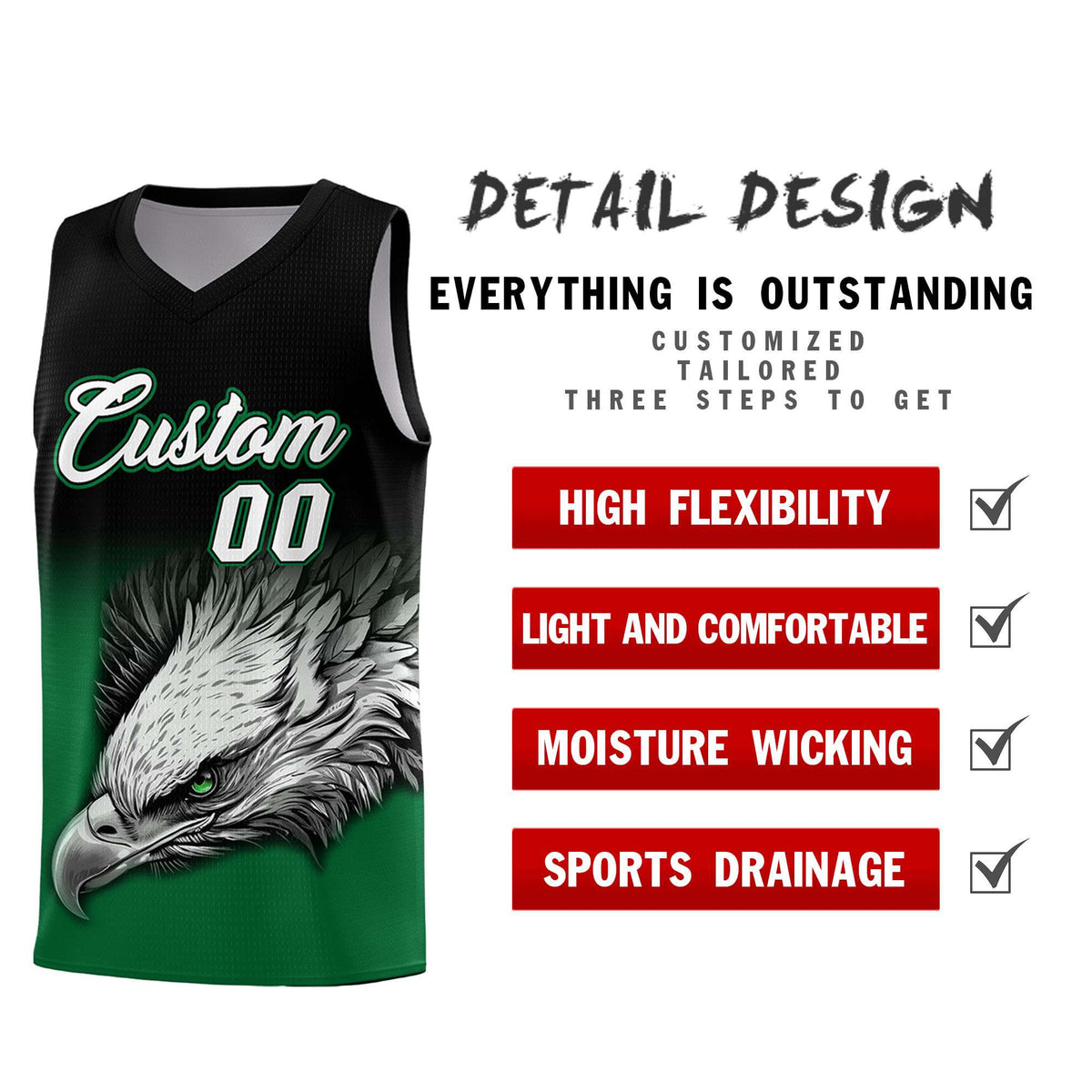 Custom Black Kelly Green Basketball Kits with Eagle Pattern