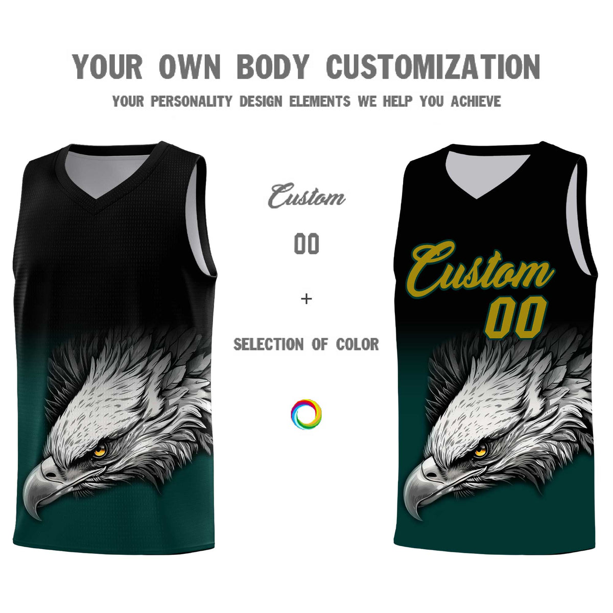 Custom Black Midnight Green Basketball Kits with Eagle Pattern