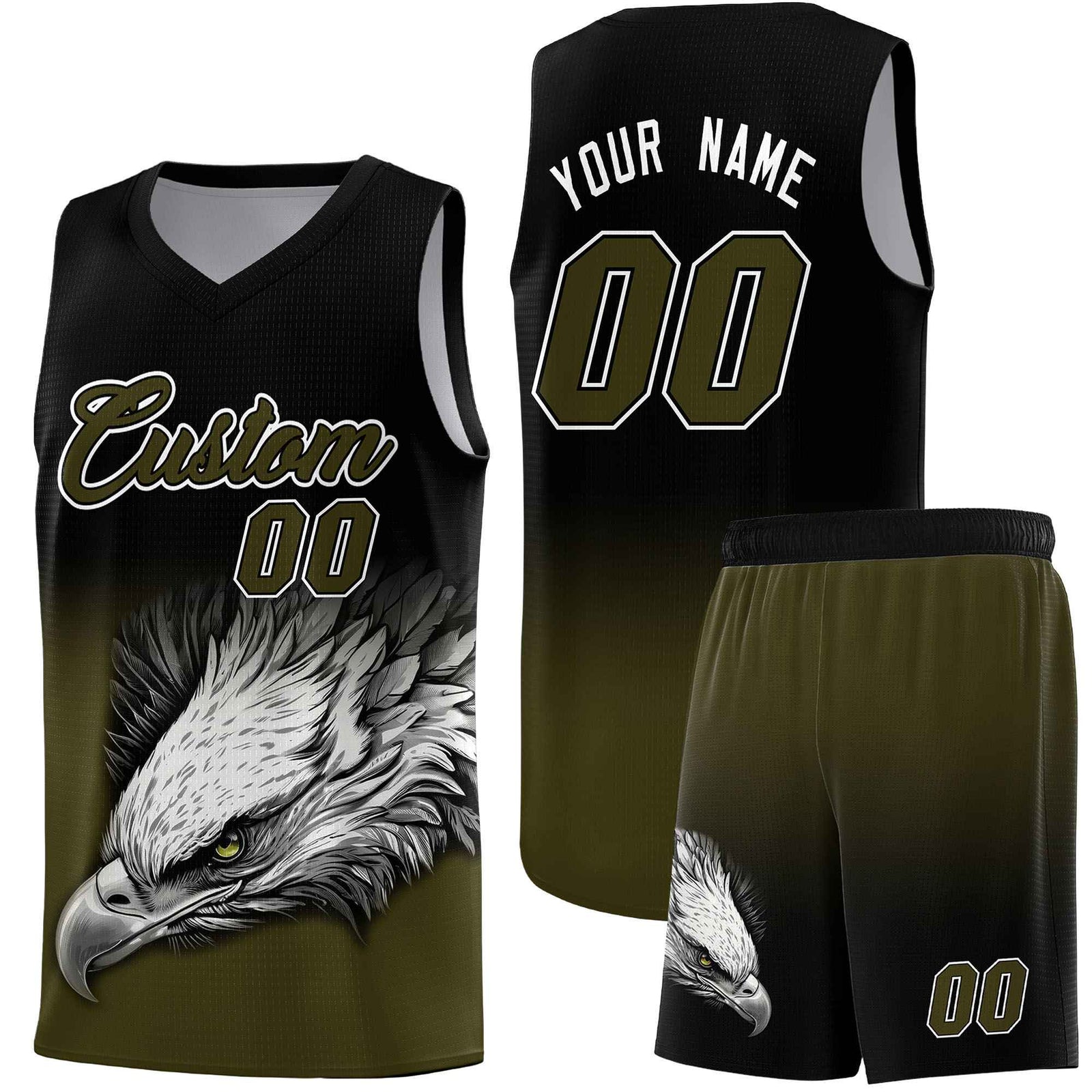 Custom Black Olive Basketball Kits with Eagle Pattern