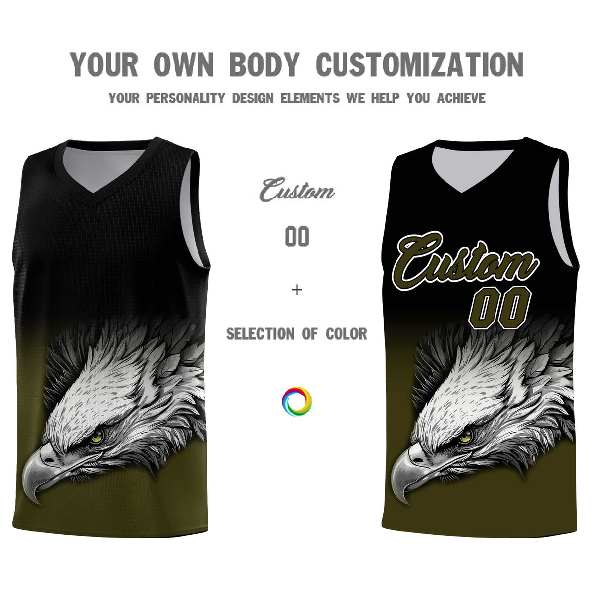Custom Black Olive Basketball Kits with Eagle Pattern