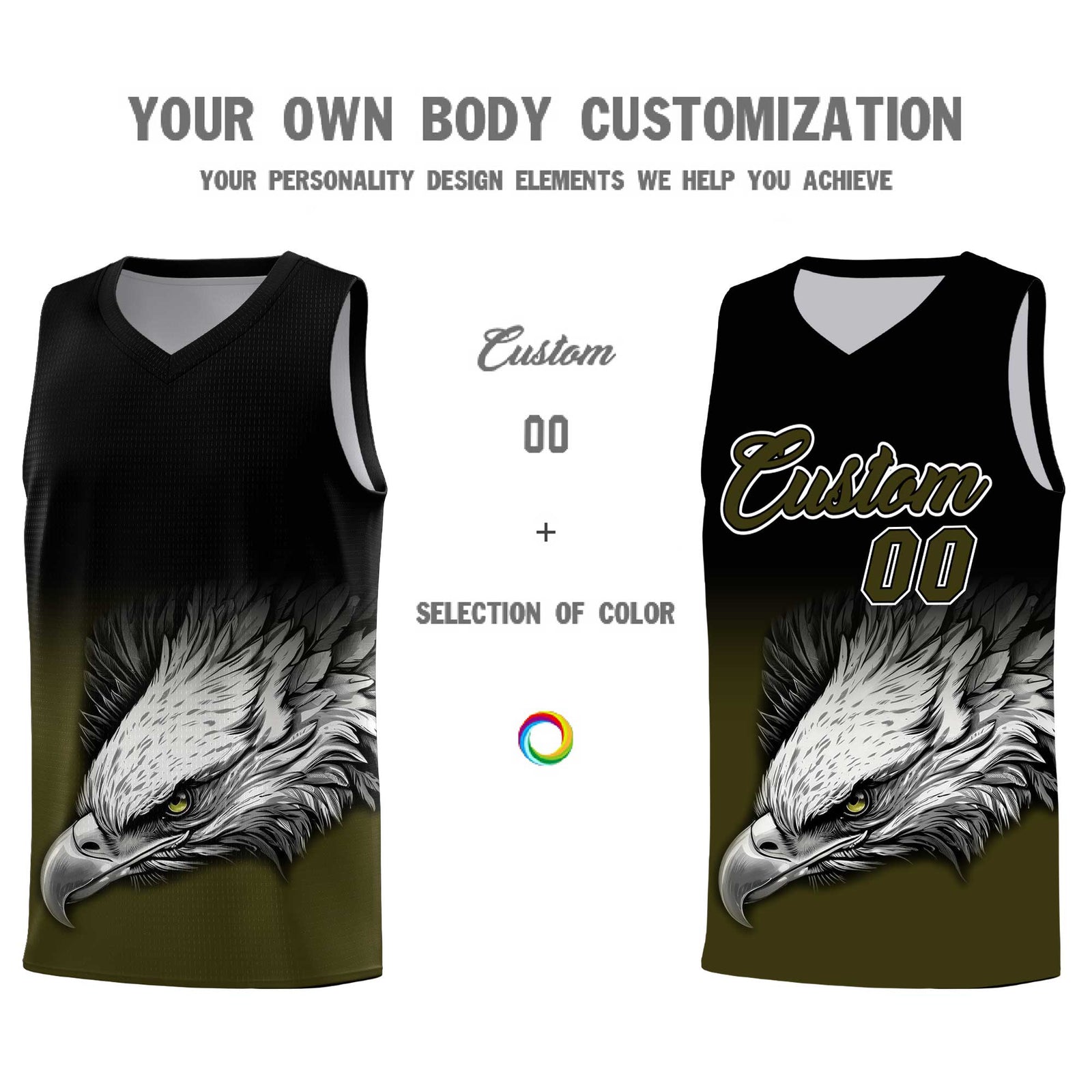 Custom Black Olive Basketball Kits with Eagle Pattern