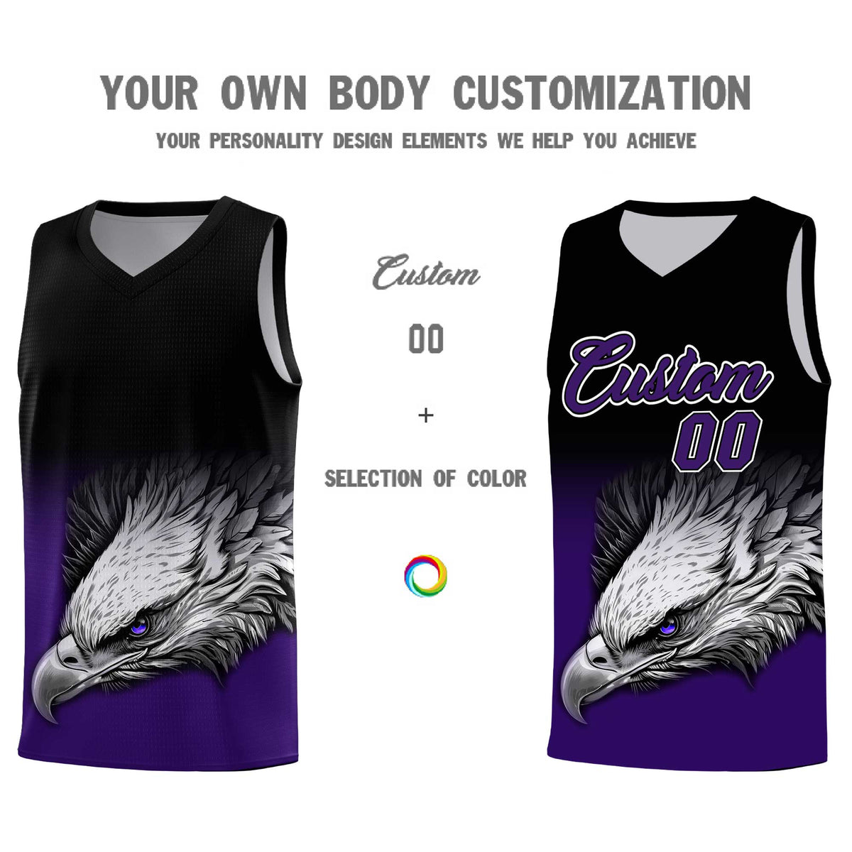 Custom Black Purple Basketball Kits with Eagle Pattern