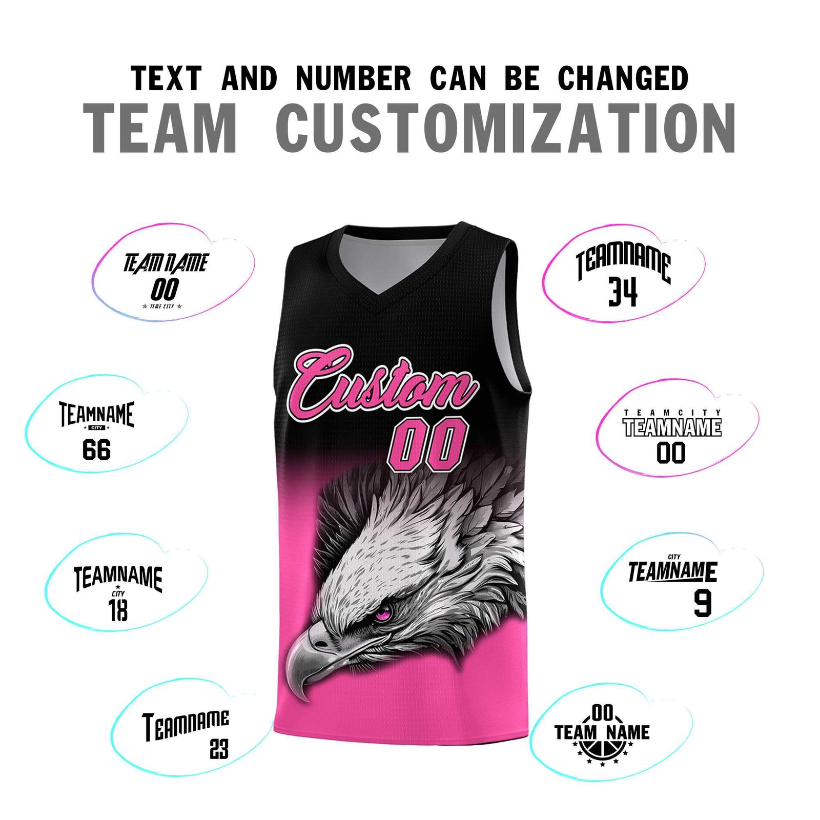 Custom Black Pink Basketball Kits with Eagle Pattern