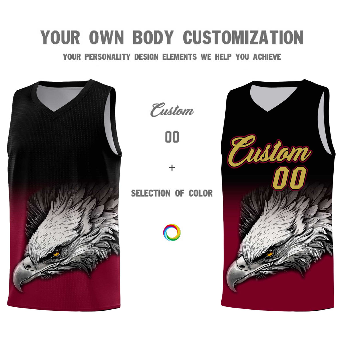 Custom Black Crimson Basketball Kits with Eagle Pattern