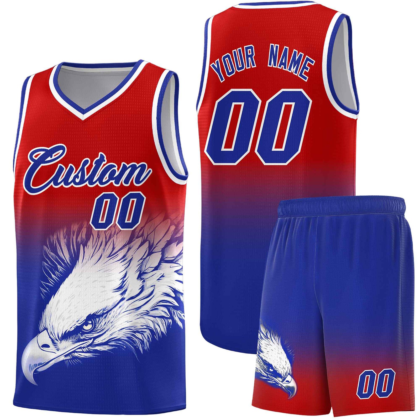 Custom Red Royal Basketball Kits with Eagle Pattern