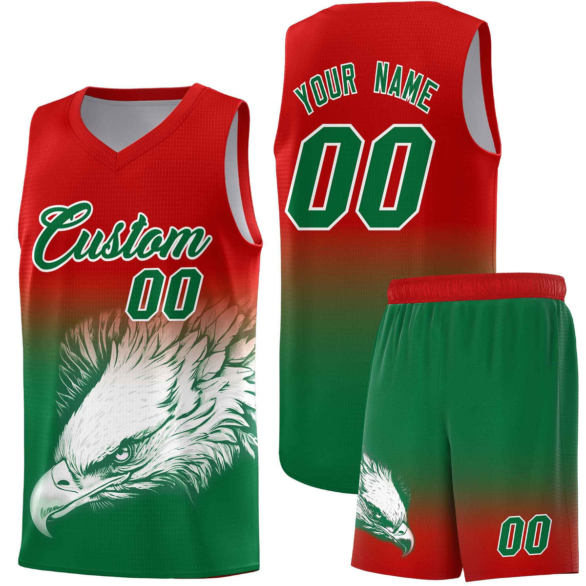 Custom Red Kelly Green Basketball Kits with Eagle Pattern
