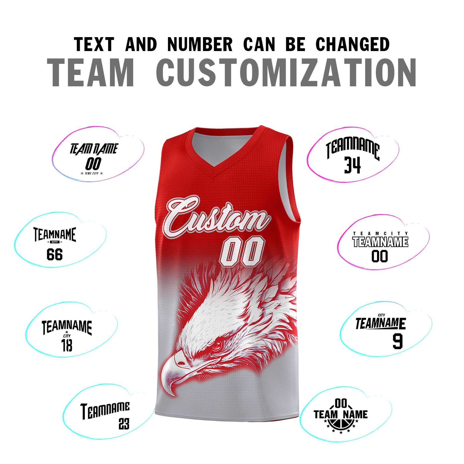 Custom Red Gray Basketball Kits with Eagle Pattern
