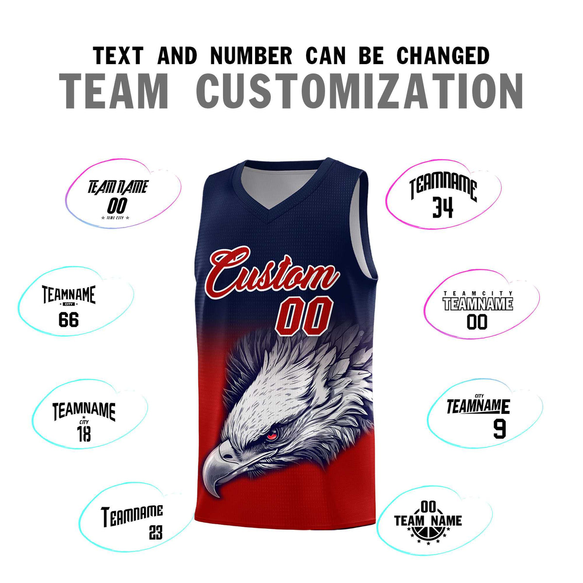 Custom Navy Red Basketball Kits with Eagle Pattern