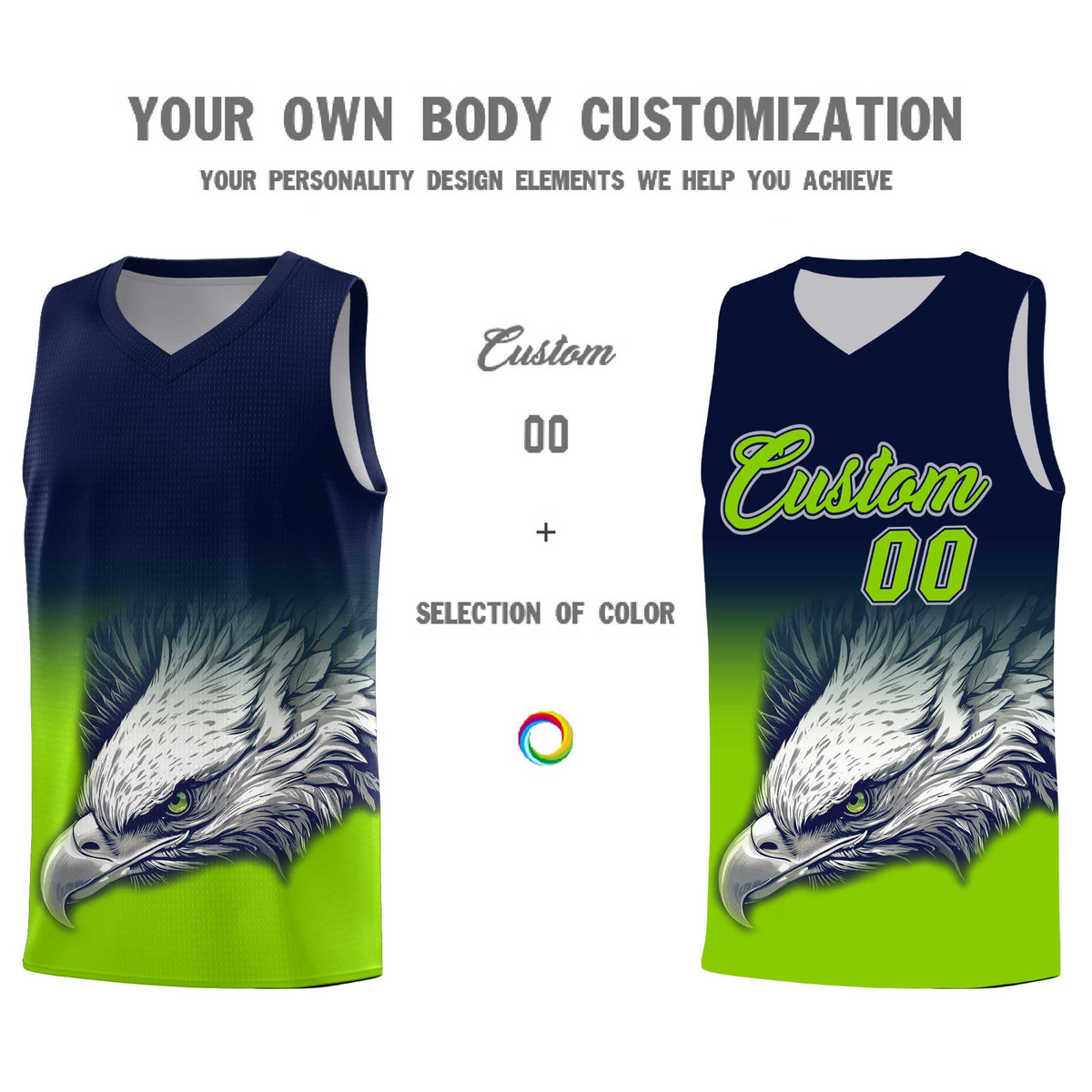 Custom Navy Neon Green Basketball Kits with Eagle Pattern