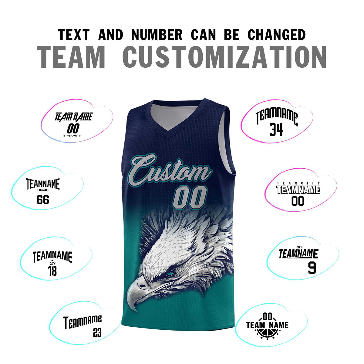 Custom Navy Teal Basketball Kits with Eagle Pattern