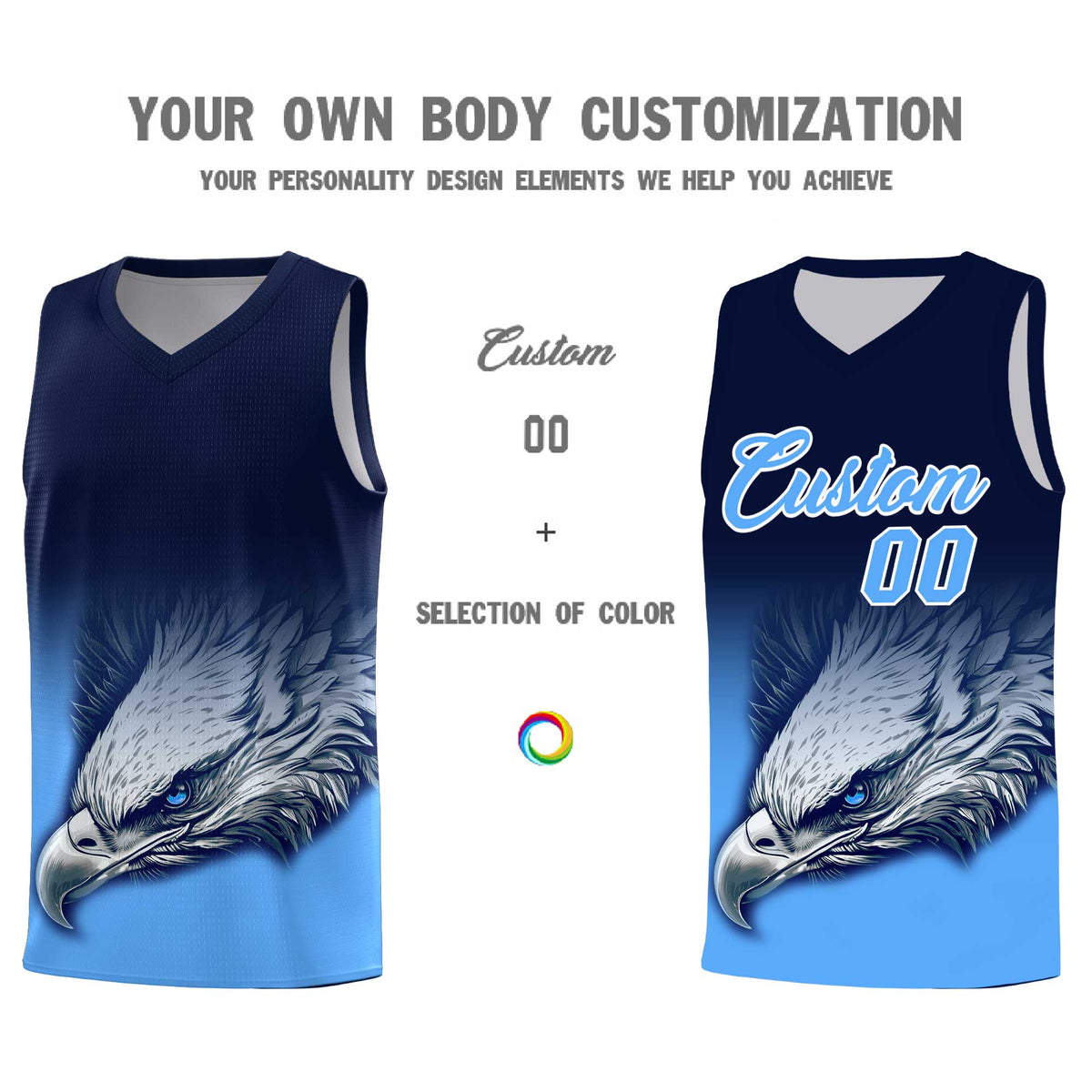 Custom Navy Powder Blue Basketball Kits with Eagle Pattern