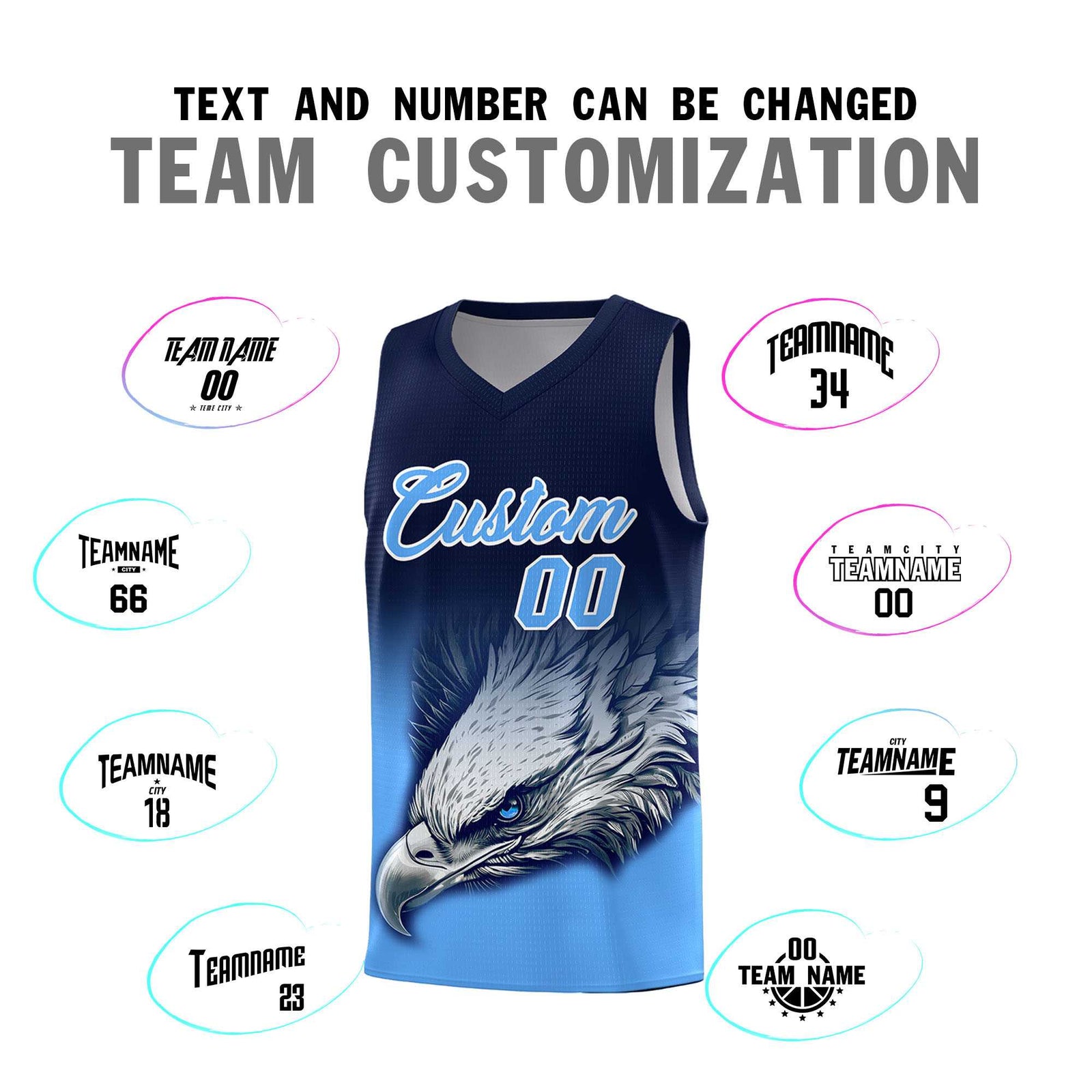 Custom Navy Powder Blue Basketball Kits with Eagle Pattern