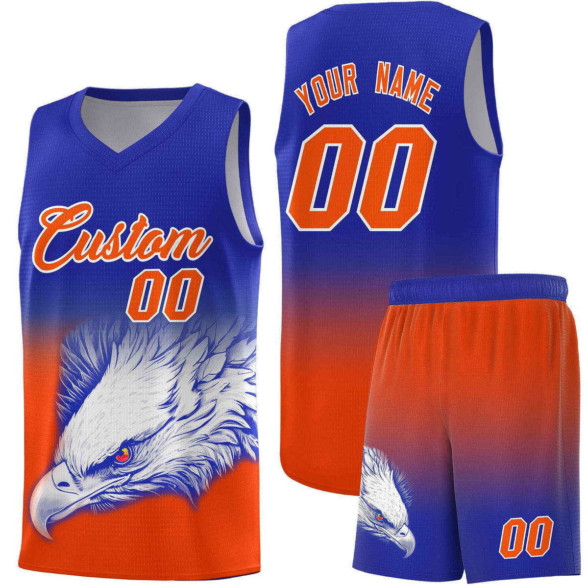 Custom Royal Orange Basketball Kits with Eagle Pattern