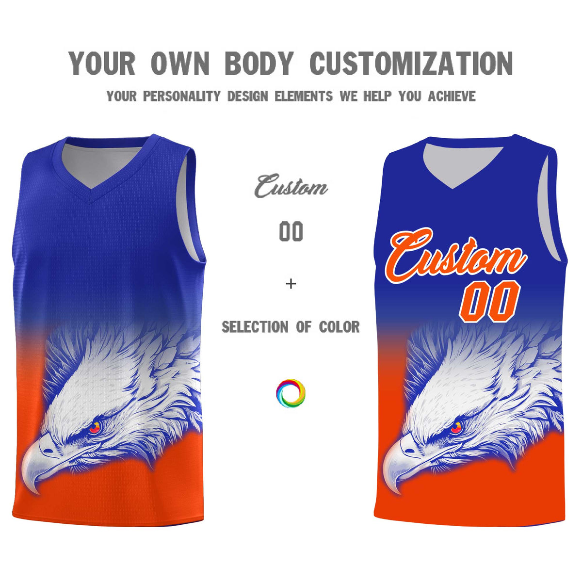 Custom Royal Orange Basketball Kits with Eagle Pattern