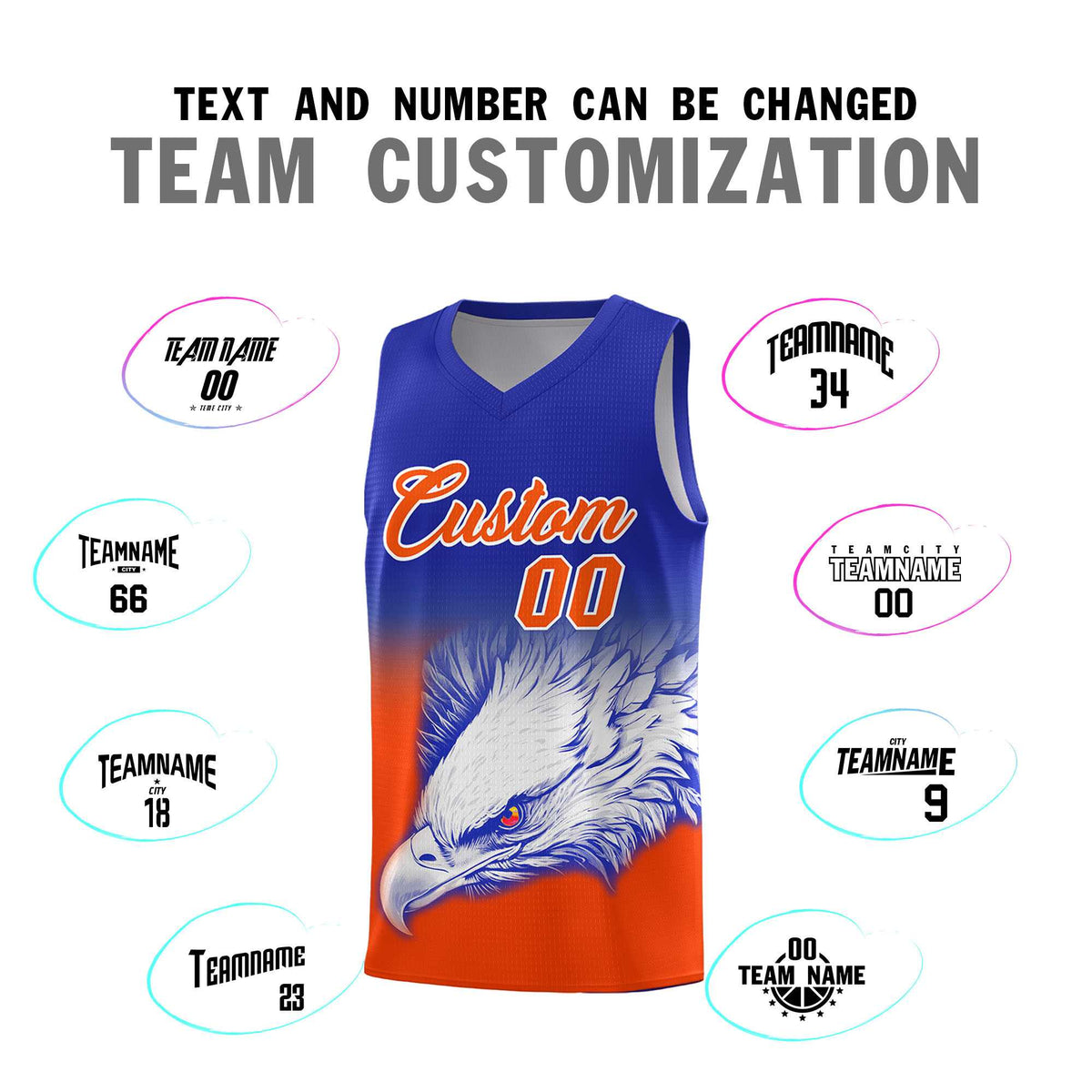 Custom Royal Orange Basketball Kits with Eagle Pattern
