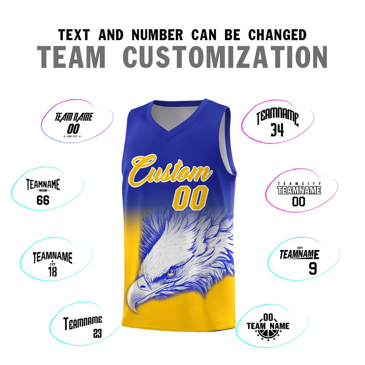 Custom Royal Yellow Basketball Kits with Eagle Pattern