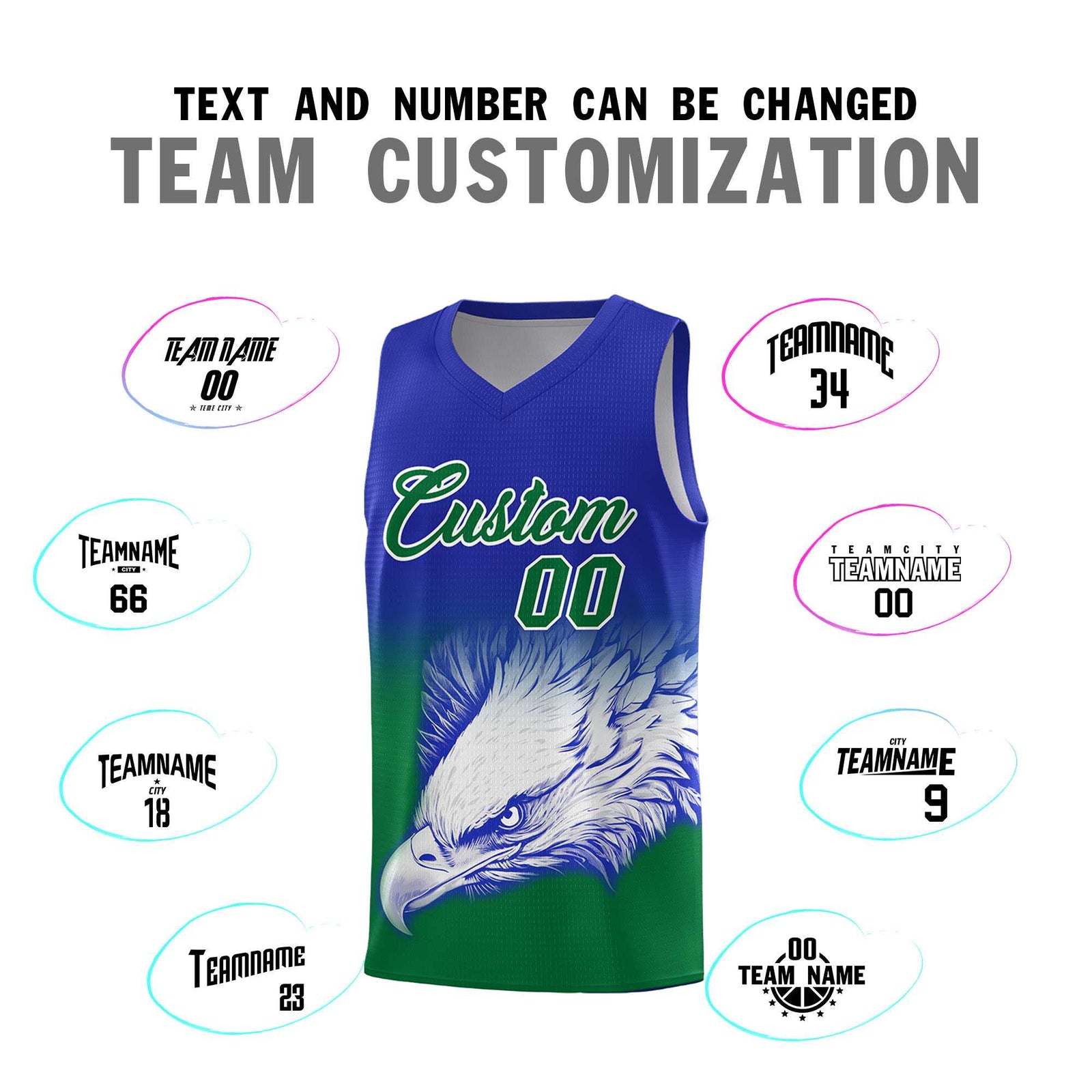 Custom Royal Kelly Green Basketball Kits with Eagle Pattern