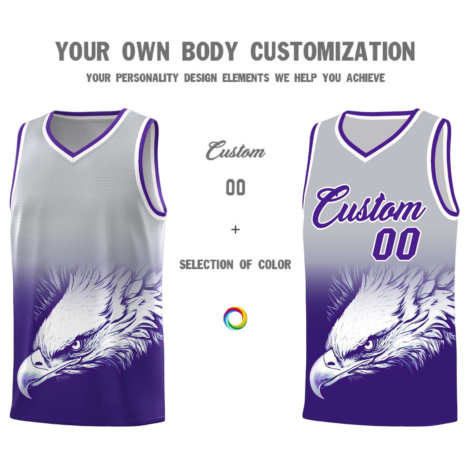 Custom Gray Purple Basketball Kits with Eagle Pattern