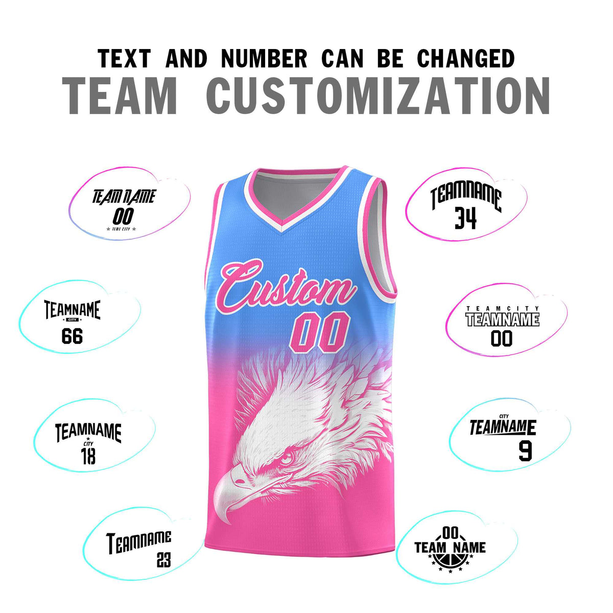 Custom Powder Blue Pink Basketball Kits with Eagle Pattern