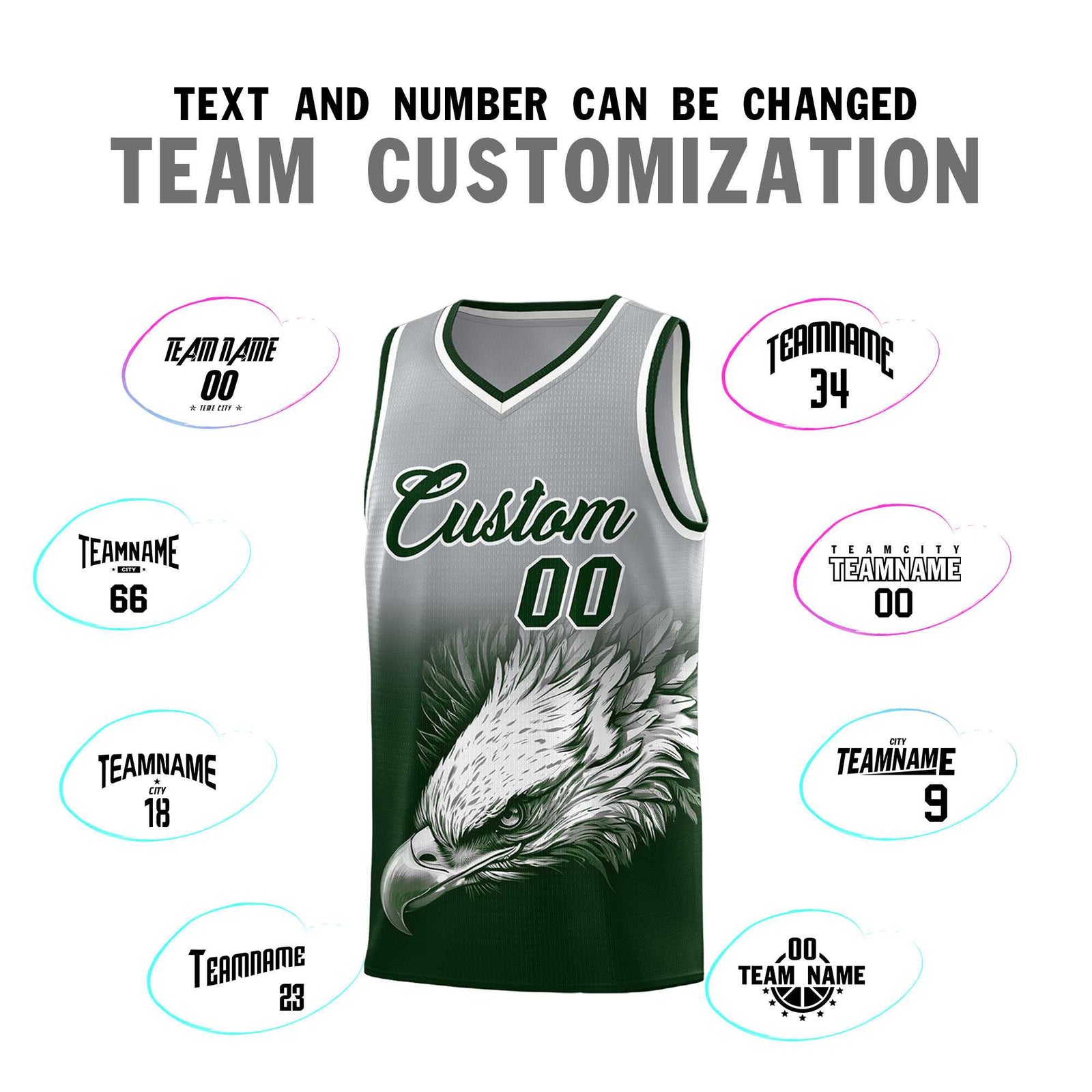 Custom Gray Green Basketball Kits with Eagle Pattern
