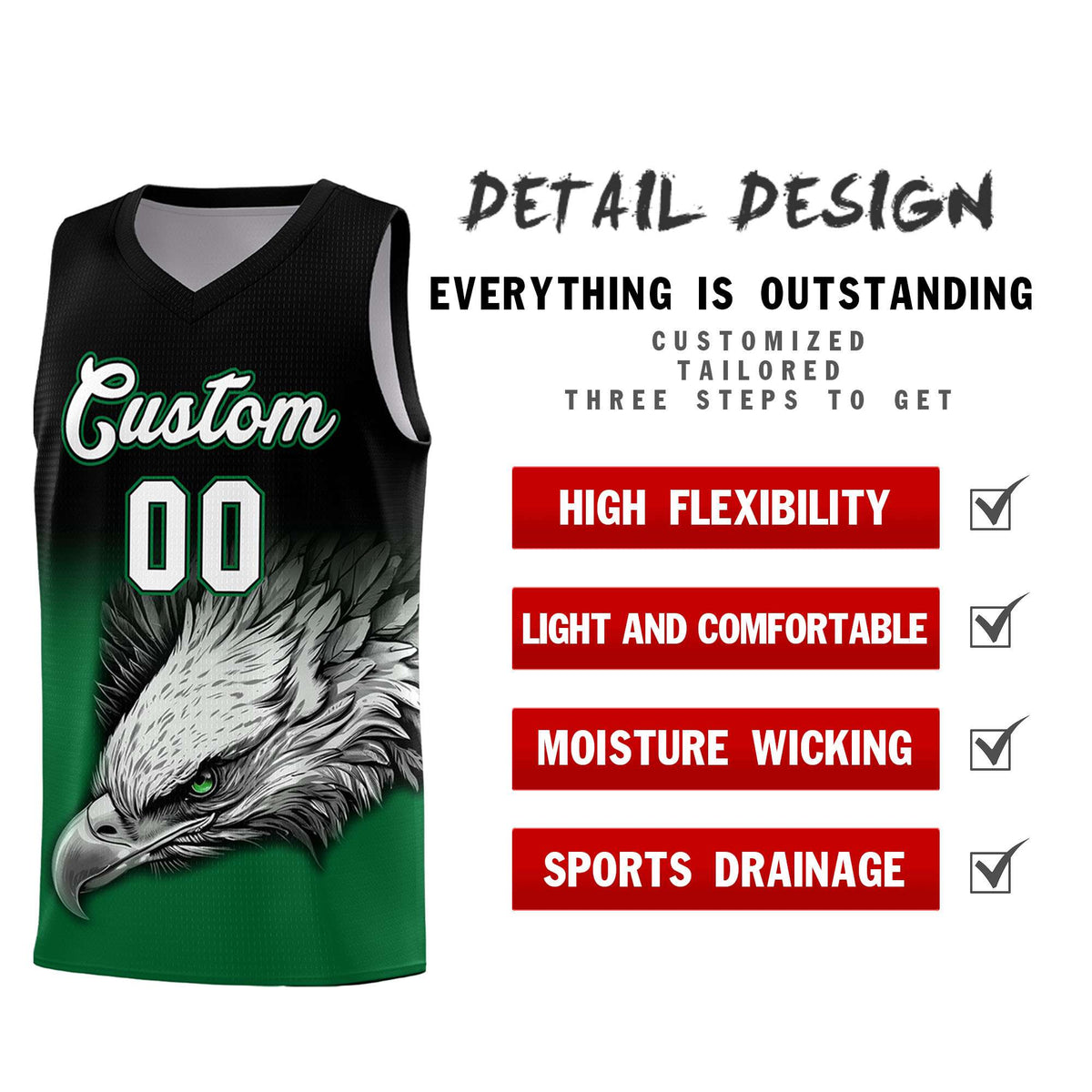 Custom Black Kelly Green Basketball Kits with Eagle Pattern