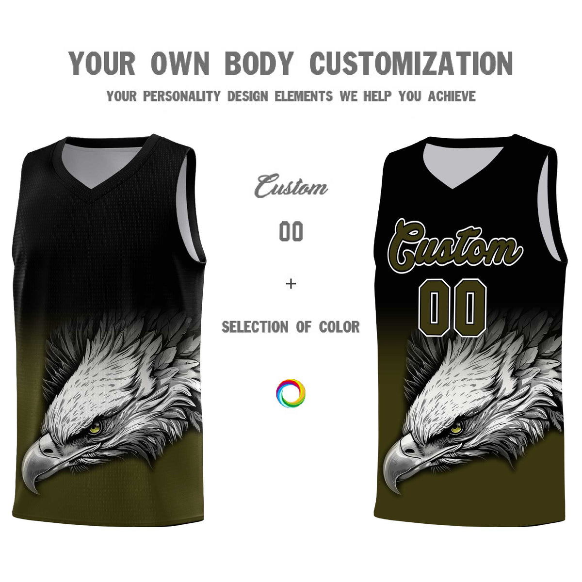 Custom Black Olive Basketball Kits with Eagle Pattern