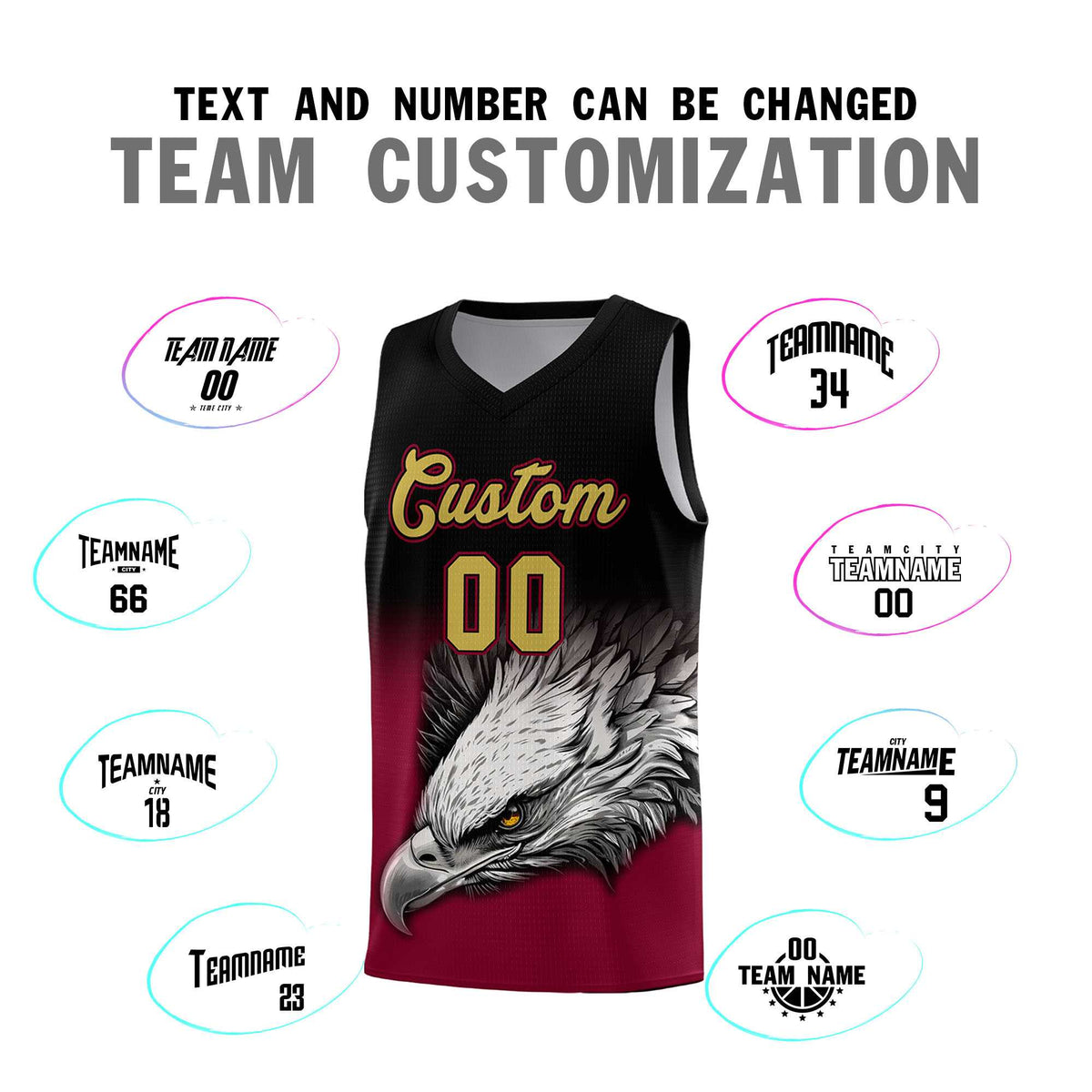 Custom Black Crimson Basketball Kits with Eagle Pattern