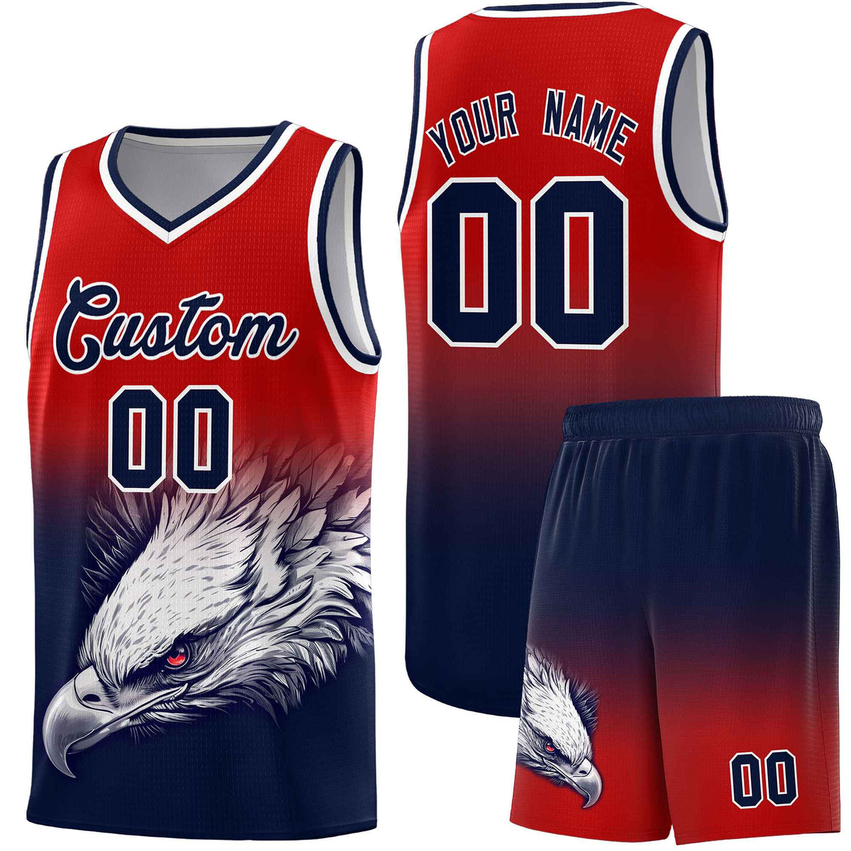 Custom Red Navy Basketball Kits with Eagle Pattern