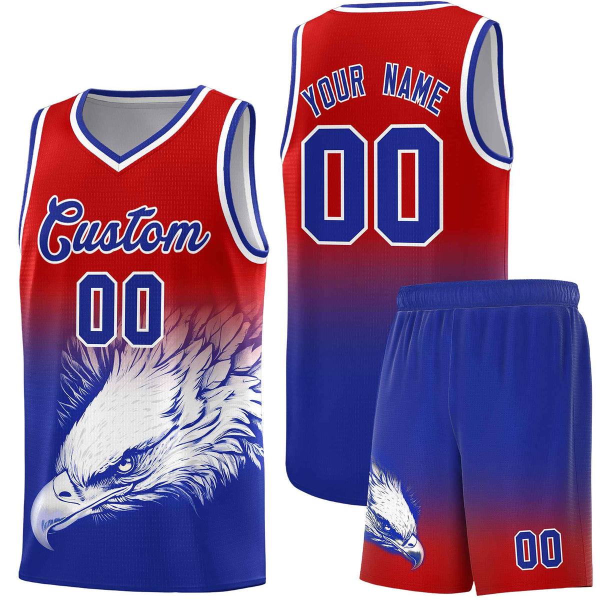 Custom Red Royal Basketball Kits with Eagle Pattern