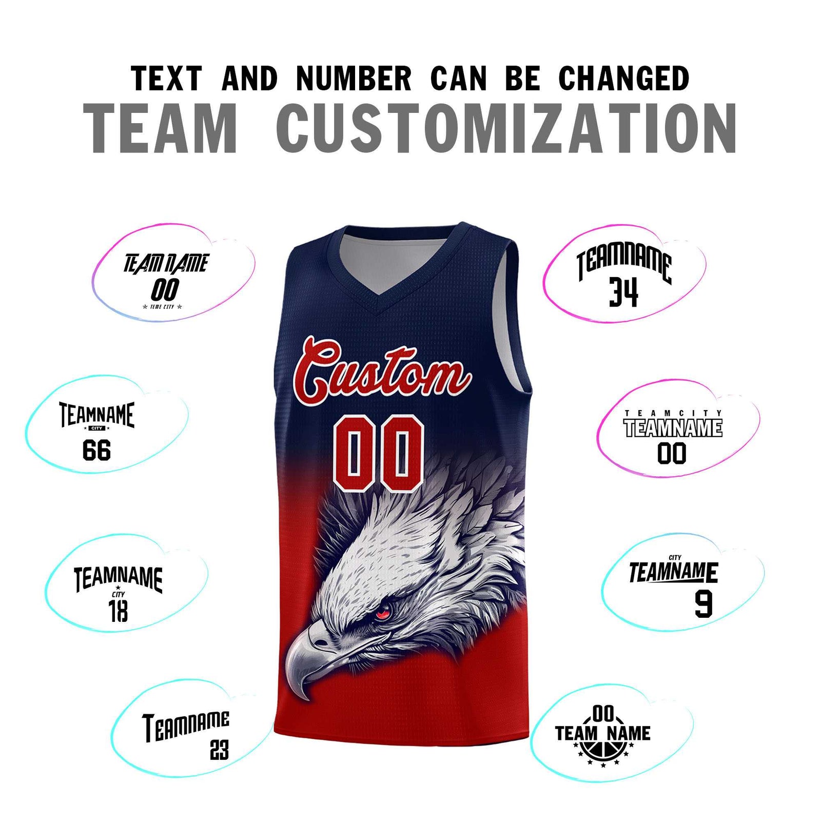 Custom Navy Red Basketball Kits with Eagle Pattern