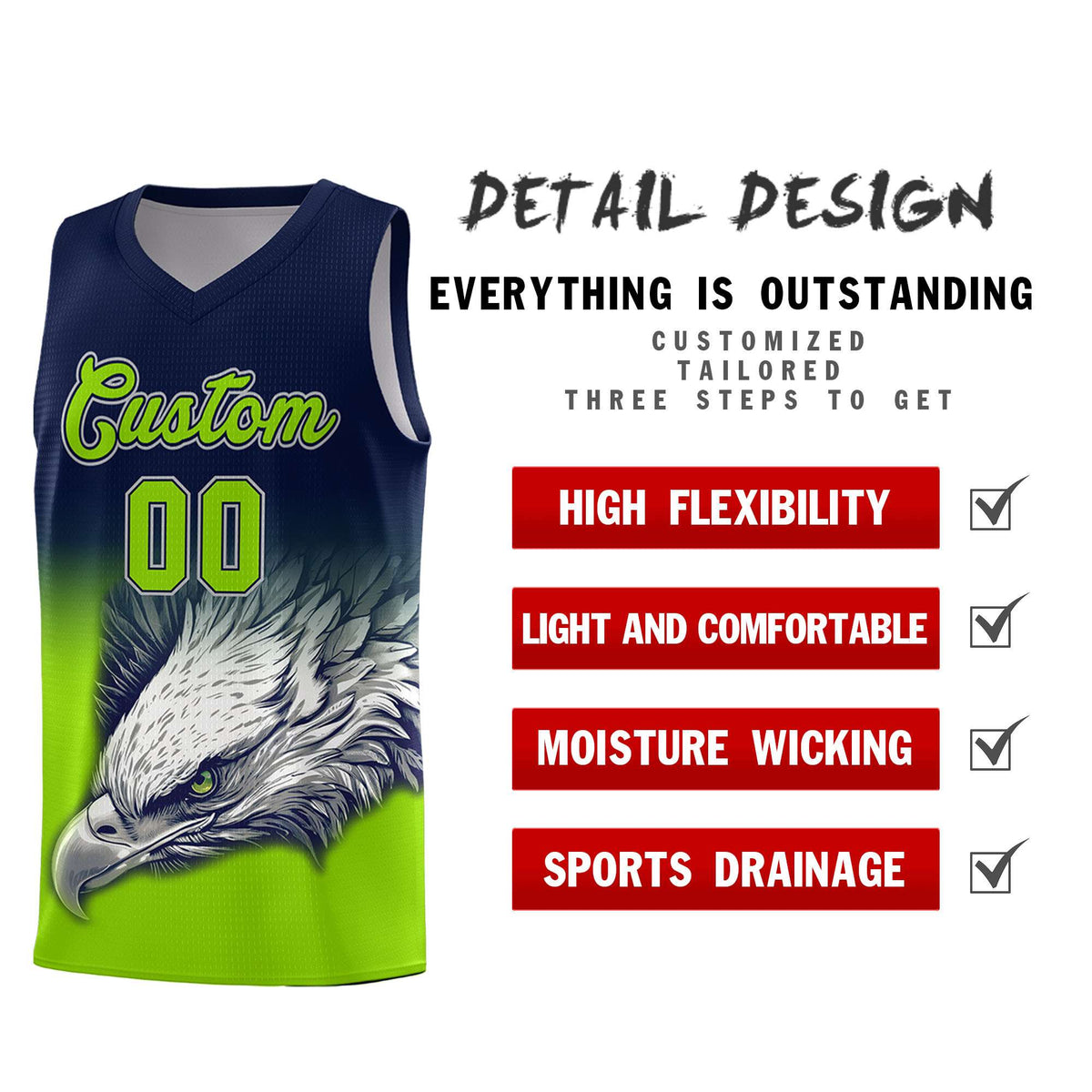 Custom Navy Neon Green Basketball Kits with Eagle Pattern