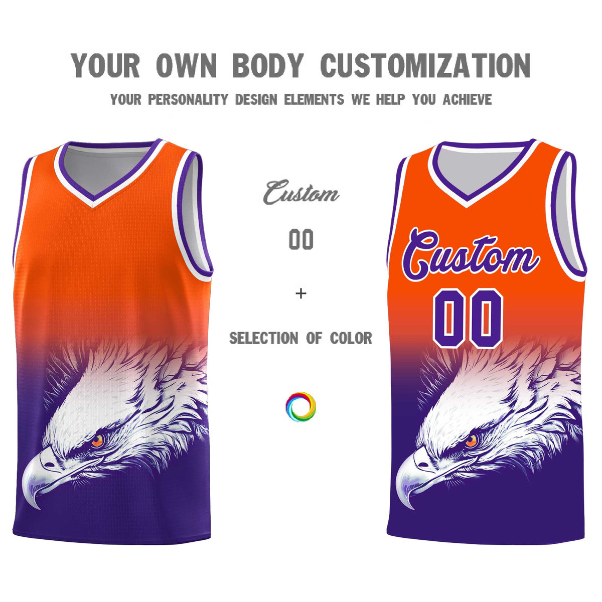 Custom Orange Purple Basketball Kits with Eagle Pattern