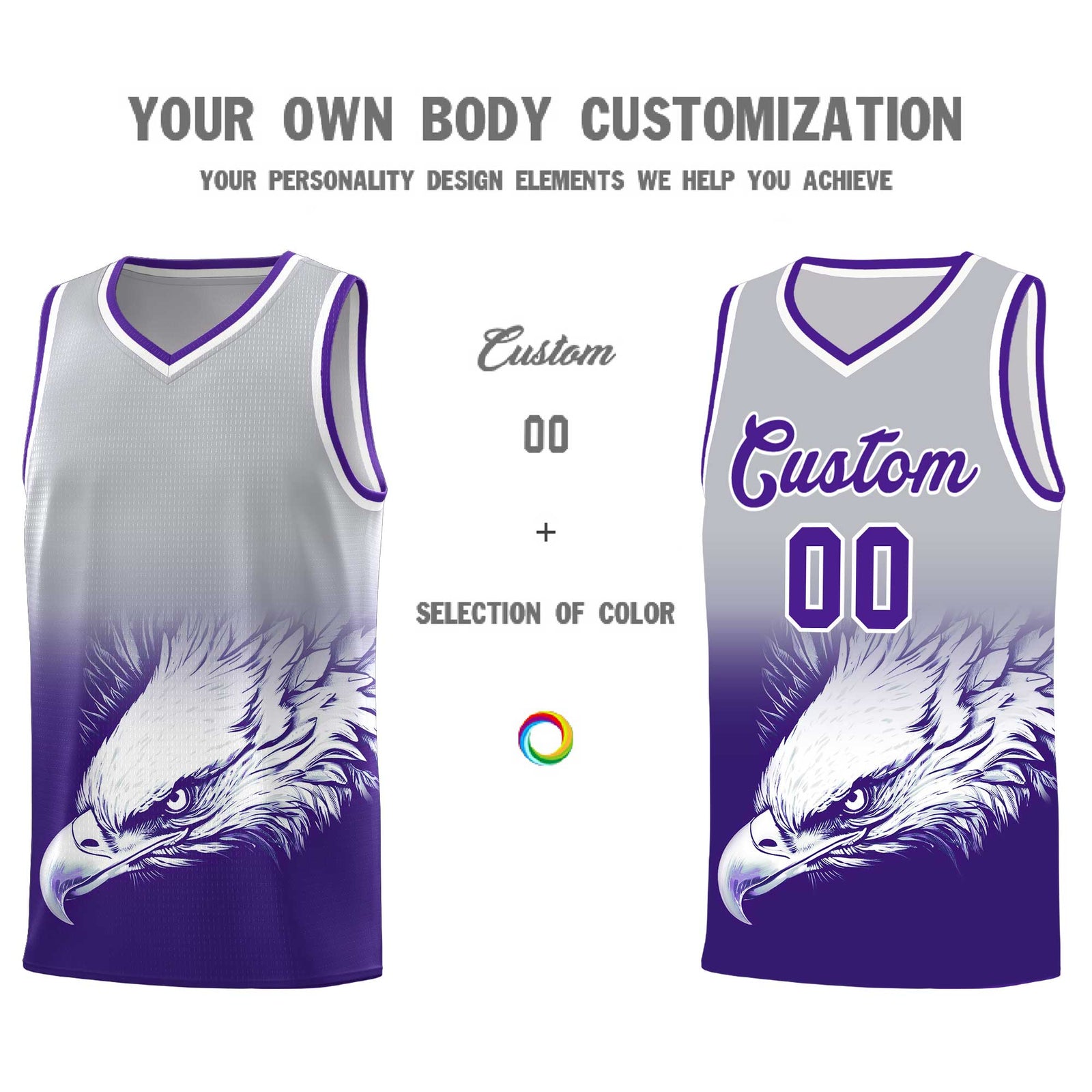 Custom Gray Purple Basketball Kits with Eagle Pattern